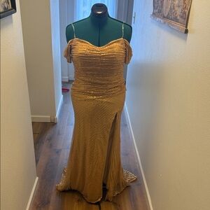 Gold Off-Shoulder Sequin Gown